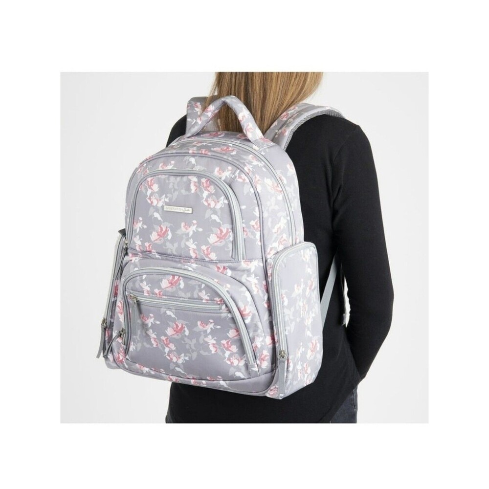 Bananafish Floral Gray, Pink, White Baby Diaper Bag Backpack with Changing Pad